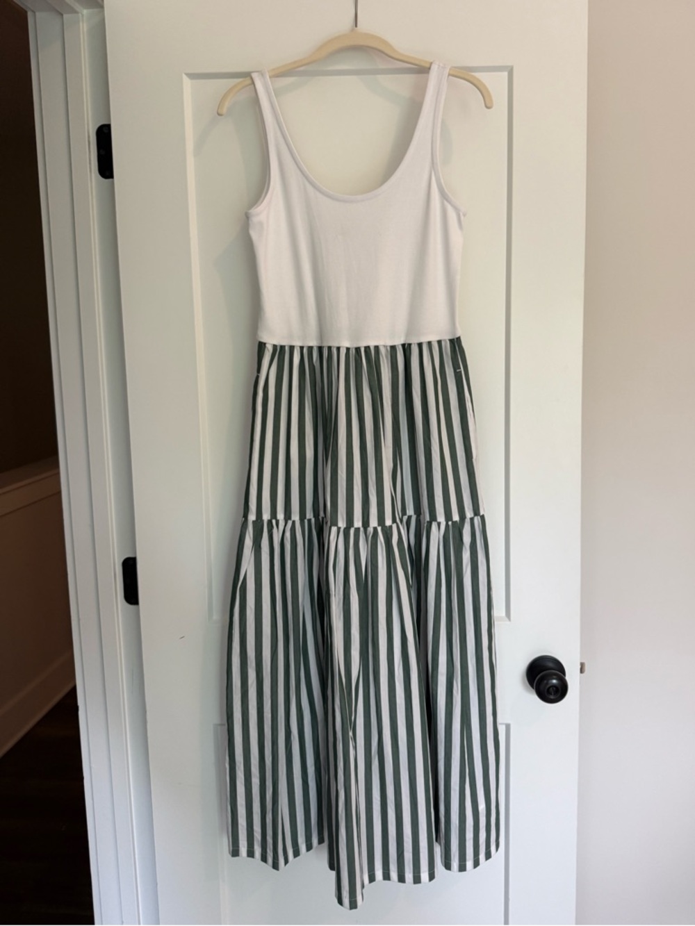 JCrew White Tank Top Green and White Striped Tiered Maxi Dress